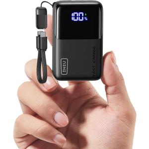 INIU Portable Charger, Ultra Mini 10000mAh 45W Fast Charging with Detachable Cable, Flight-Safe Travel USB C Power Bank External Phone Battery Pack for Xiaomi iPhone 17 16 Samsung S26 Google iPad etc