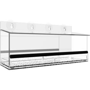 One Way Window Bird Feeder for Outside with 4 Strong Suction Cups, Clear Acrylic Wild Bird House for Cats Viewing, Large Transparent Window Mount Birdfeeder for Bird Lovers Gift