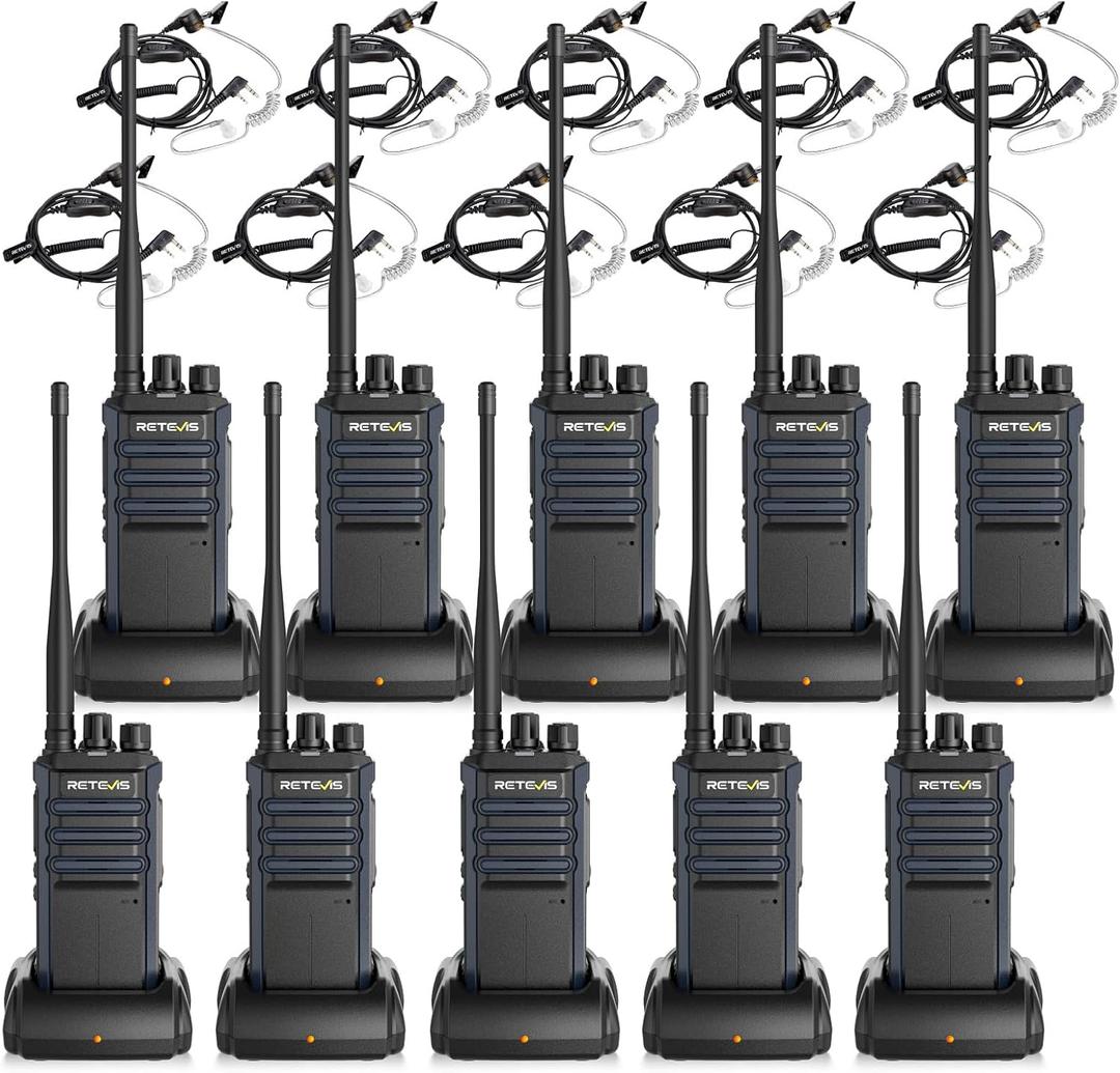 Retevis RT86A Long Range Walkie Talkies,Heavy Duty Durable 2 Way Radio with Earpiece,Professional Two Way Radio High Power,Group Call,Easy Pairing,2500mAh Rechargeable,for Industrial Warehouse(10Pack)