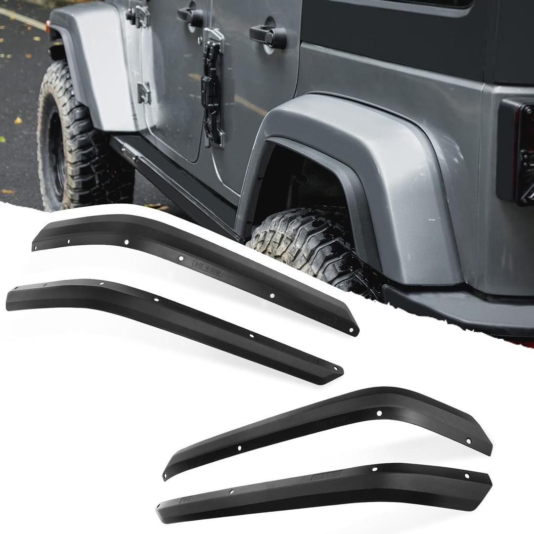4PCS Fender Flares Compatible with 2007-2018 Jeep Wrangler JK JKU Unlimited,Off-Road Wheel Fender Liner 4 PCS