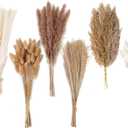 Dried Pampas Grass Decor, 120 PCS Pampas Grass with Bunny Tails Dried Flowers, Reed Grass Bouquet for Wedding, Boho Flowers, Home Table Decor, Rustic Farmhouse Party (White and Brown)