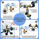 Propane Tank Splitter with Gauge 2 Way, Y Splitter Adapter with Shut Off Valve, Propane Hose Splitter Tee Connector Adapter Universal for BBQ Gas Grill, Griddle, Camp Stove, Gas Pizza Oven