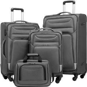 Coolife Luggage 4 Piece Set Suitcase Spinner TSA Lock Softshell lightweight (gray)