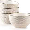 Ceramic Cereal Bowls Set - 26 Oz Embossed Soup Bowl - 6 Inch Stoneware Kitchen Bowl for Oatmeal Salad Dessert Rice - Microwave Dishwasher Oven Safe - Set of 3 - White