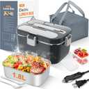 DUPASU Electric Lunch Box Food Warmer: 100W Heated Lunch Box for Adults, 1.8L Portable Fast Heating Lunchbox Food Heater for Car, Truck, Work, Travel, Lonchera Elctrica Porttil 12/24V/110-230V (Light grey+Charcoal grey)