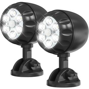Led Motion Sensor Light Battery Operated, IP65 Waterproof Ultra Bright Motion Sensor Outdoor Spotlight Head Adjustable with 8W 600 Lumen 6000K 6LEDs for Garage Yard Porch Patio 2Packs