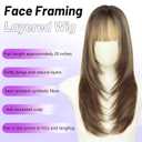 AISI HAIR Beginner Friendly Wigs Brown Highlight Wig with Bangs for Women, Middle Length NaturalLayered Straight Wig for Daily Party
