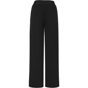 AFITNE Womens Wide Leg Work Pants High Waist Pull On Dress Pants Elastic Waistband Casual Slacks with Thick Fabric (XX-Large, Black622)