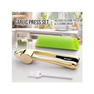 Garlic Press, Premium Rust Proof Kitchen Garlic Mincer Crusher Squeezer with Ergonomic handle, Ginger Crusher with Good Grip, Easy to Clean, Dishwasher Safe, Gold