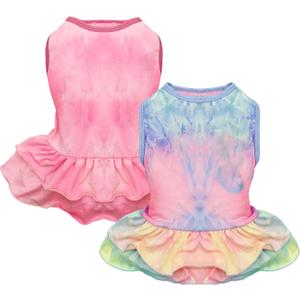 cyeollo 2 Pack Dog Dresses Spring Summer Dog Clothes Dress Breathable Pet Dresses for Small Dogs Girl, Tie Dye Large