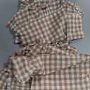 Taupe White Plaid Ruffle Sheets Queen Size 4-Piece Set, 300TC 100% Yarn Dyed Washed Cotton Checker Sheets 18'' Deep Pocket Farmhouse Gingham Decorative BeddingTaupe/White Plaid, Queen