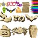 Anditoy 60 PCS Wooden Slices Hanging Ornaments Halloween Crafts for Kids DIY Decorations Indoor Party Supplies