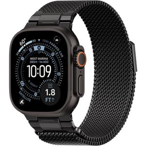 BXUXOHS Milanese Loop- Compatible with Apple Watch Ultra 3 2 1 Band for Men 49mm 46mm 45mm 44mm 42mm 41mm 40mm 38mm,Magnetic Mesh Metal Strap Wristband for iWatch SE 3/2 Series 11/10/9/8/7/6/5/4 Ultra (08-All Black)