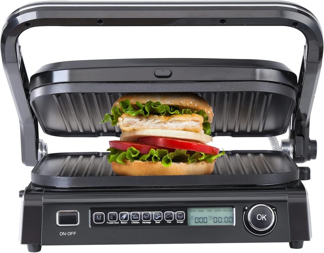 VEVOR 7 IN 1 Electric Contact Grill,1800W Indoor Panini Press Griddle,Stainless Steel Teppanyaki Grill with Nonstick&Removable Iron Plate, 0-446℉ Adjustable Temp Control,LCD Display,110V