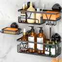 KEGII Shower Caddy Suction Cup – Removable Suction Bathroom Organizers Shelf with Soap Holder, Razor Holder & Hooks, Rustproof Shower Storage for Renters, No Drilling Black Bathroom Storage Basket, 4.7 inches x 11.5 inches x 3.6 inches