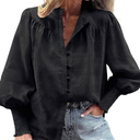 PRETTYGARDEN Womens Spring Long Sleeve Tops Dressy Casual Button Down Smocked Cuffed Office Business Work Blouses Shirts (Medium, Black)