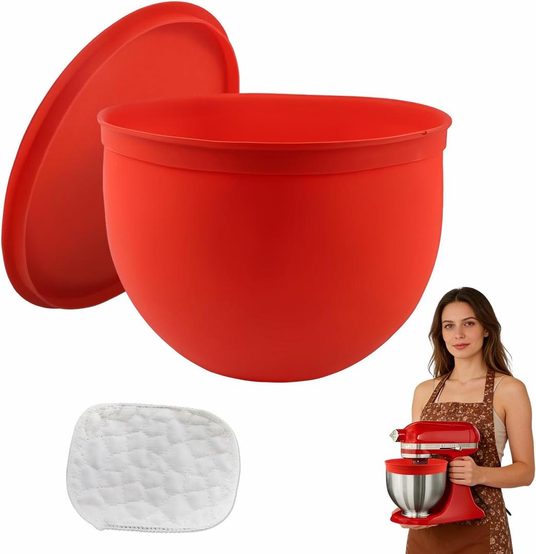 Silicone Bowl Liners for Kitchen Aid Mixer 5 Qt, Mixing Bowl Insert with LidRag,Compatible with Tilt-Head,Replacement Mixer Attachments & Accessories,Dishwasher Safe,for Baking and Cooking