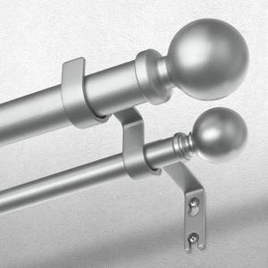 Double Curtain Rod 36-76 Inch, Silver Dual Curtain Rods for Windows, 1 Inch Decorative Adjustable Heavy Duty Telescopic Spliced Window Treatment Rods Set for Bedroom Living Room Farmhouse
