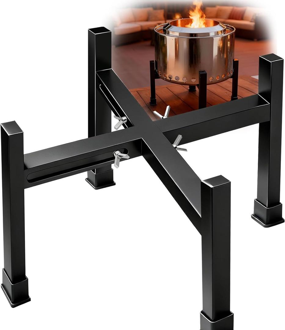 Tanfix 16-24 Inch Fire Pit Stand Stainless Steel Base for Solo Stove Bonfire Ranger and other Retractable Foldable Fire pit Holder with Optional Wheels and Heat Protection Disk Outdoor (Cross Fixed)