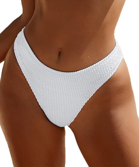 YMISAN Women's Bikini Swim Bottom Briefs Ribbed High Cut Mid Waist Cheeky Bathing Suit Bottom, XL