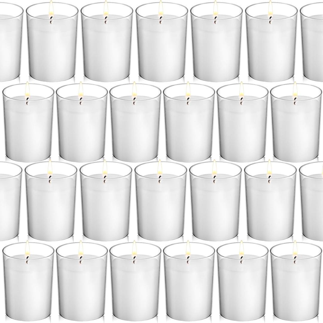 flamecan (Set of 48) Votive Candles, Unscented White Wax, for Wedding, Birthday, Party, Spa, Holiday, Home Decoration (15 Hour Burn Time)