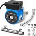 Hot Water Recirculating Pump Recirculation System & BSP 3/4" w/NPT 1/2" Adapter, Sensor Valve 304 Stainless Steel Bybass Valve Kit for Instant Hot Tank Water Heaters # 595916 095580