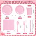 175 PCS Pink Paper Plates and Napkins Set, Pink Party Supplies for 25 Guests Include Scalloped Plate Paper Napkins Cups Knife Fork Spoon for Baby Shower, Birthday, Wedding, Easter Party, Mother's Day