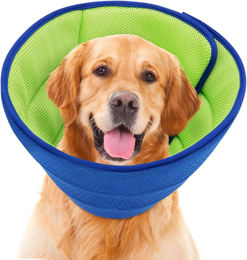 Soft Dog Cone Collar Alternative - Adjustable Comfy Cones for Large/Medium/Small Dogs to Stop Licking After Surgery, Comfortable Fabric Elizabethan Collars, Head Cone of Shame for Neuter Recovery - XL (Green-Blue)