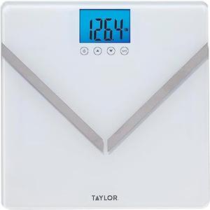 Taylor Digital Glass Body Composition Scale, Bathroom Scale for Body Weight, Measures Body Fat, Body Water, and Muscle Mass Percentages, 8 User Recognition, FSA HSA Eligible, 440 lb Capacity, White