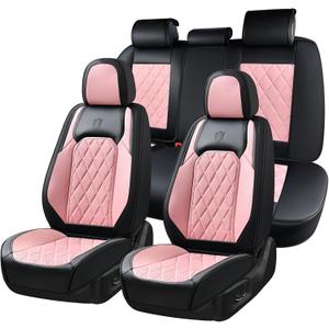 Coverado Leather Seat Covers, Car Seat Covers Full Set, Waterproof Faux Leather Pink & Black Seat Covers, Car Seat Protectors 5 Seats, Automotive Seat Covers Universal Fit for Most Cars SUV Trucks
