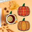 SWEKKE Pumpkin Diamond Paintings Kits with Holder,8Pcs DIY Fall Autumn Leopard Print Plaid Diamond Art Kits,Full Coasters Diamond Painting Kits Beginners Art Craft Supplies for Adults (Style2)