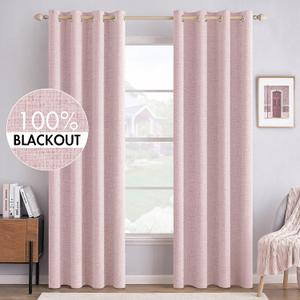 MIULEE Linen Texture Curtains for Bedroom Solid 100% Blackout Thermal Insulated Pink Curtains Grommet Room Darkening Drapes for Living Room Nursery 52x72 Inch (2 Panels) MIULEE Linen Texture Curtains for Bedroom Solid 100% Blackout Thermal Insulated Pink Curtains Grommet Room Darkening Drapes for Living Room Nursery 52x72 Inch (2 Panels)