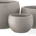 Kante 19.9",15.7",11.8" Dia Round Concrete Planter Set of 3, Outdoor/Indoor Large Bowl Plant Pots with Drainage Hole and Rubber Plug for Garden Patio Balcony Home, Weathered Concrete