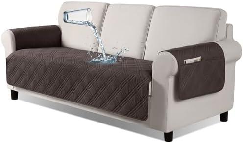 TAOCOCO Waterproof Sofa Covers for Dogs with Non Slip Backing, Sofa Seat Covers with Side Pocket for 3 Cushion Couch Washable Pet Couch Cover Protector Sofa Slipcovers for Kids(Sofa Plus, Chocolate)
