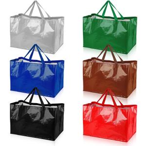Shappy 6 Pieces Extra Large Reusable Shopping Grocery Bags with Handles Colorful Woven Plastic Waterproof Tote Bags (21.7 x 14.2 x 13.8 Inch)