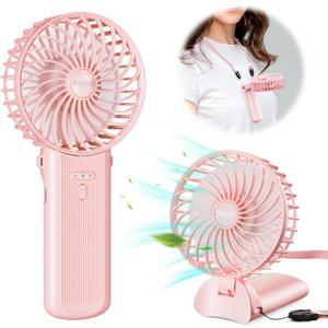 Psecici Handheld Fan, Mini Portable Personal Fan with lanyard, 4 Speeds Level 180 Foldable Design for Desk/Travel/Office/Outdoor (Pink)