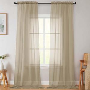 Extra Long Sheer Taupe Curtains for Bedroom Living Room 120 Inches Long 2 Panels Set, Solid Soft Light Filtering Rod Pocket Sheer Window Curtains, Taupe, Each 42" Wx120 L Inch