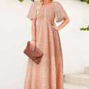 Dokotoo Womens Dresses 2025 Square Neck Tie Backless Summer Dresses Cap Sleeve Floral Buttoned Empire Waist Maxi Dress (M)