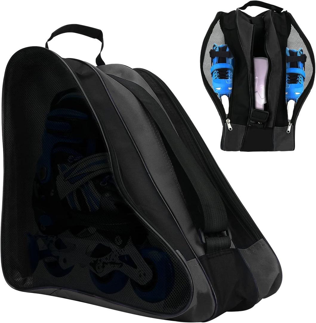 Unisex Ice Skate Bag with Adjustable Shoulder Strap - Breathable Oxford Cloth Skating Shoes Storage Bag (Black)