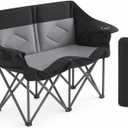SUWT Foldable Double Camping Chair, 2 Person Heavy Duty Oversized Loveseat Supports 800 LBS, with Cup Holders & Side Pocket, 600D Oxford Fabric for Camping, Picnic, Beach (Black & Gray), 1 PCS