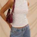 MakeMeChic Women's Summer Mesh Top Textured Sleeveless Going Out Tank Tops (White)