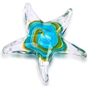 QFkris 5" Glass Star Fish, Crystal Handmade Glass Blown Table Decor, Starfish Figurine, Collectible Ornament,Clear and Green for Women