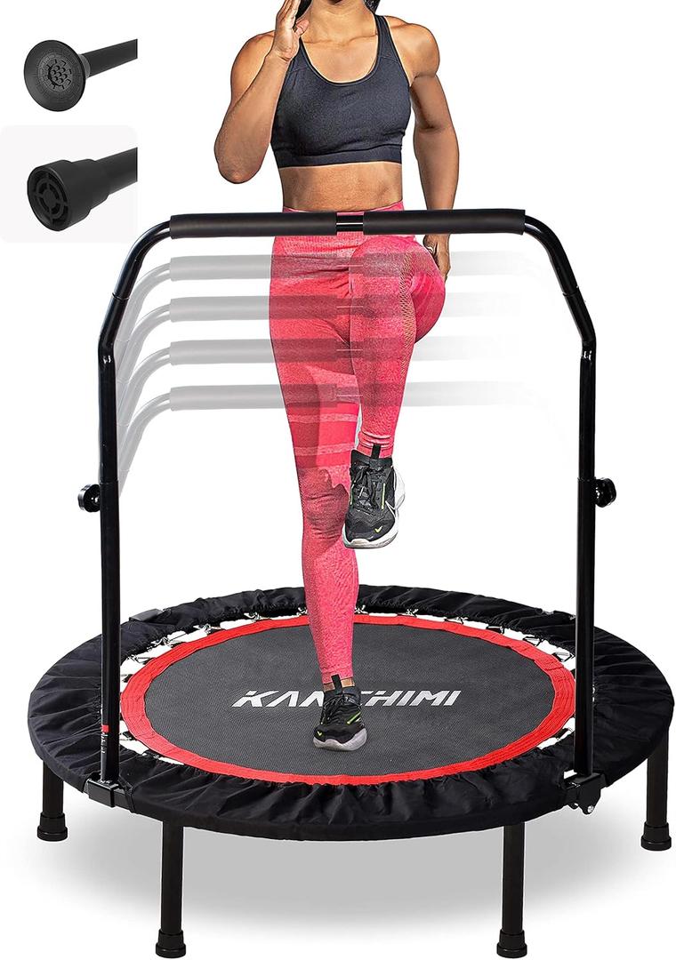 Kanchimi 40" Folding Mini Fitness Indoor Exercise Workout Rebounder Trampoline with Handle, Max Load 330lbs (Black)