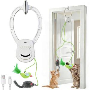 Interactive Cat Toys for Indoor Cats, Dual Modes Automatic Hanging Cat Toy with Quiet Motor, USB Rechargeable, Flying Bird Feather Mouse Toy for Kittens, Bored Adult Cats & Multi-Cat Households