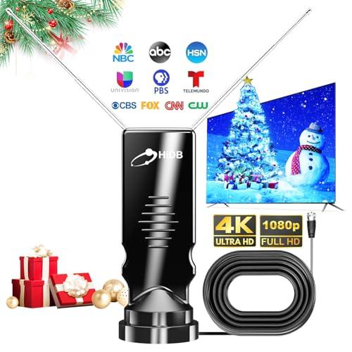 HIDB Indoor TV Antenna - Ultra HD 4K/1080p Digital TV Antennas for Local Channels, Enhanced Rabbit Ear Design with Smart Signal Booster, Works with All Smart TVs, Easy Setup, No Monthly Fees!