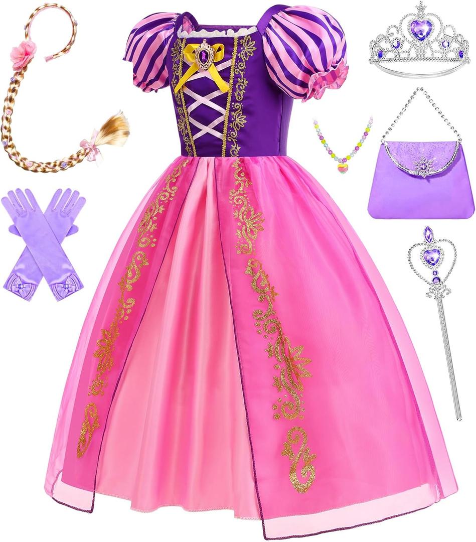 Princess Dress for Girls Princess Dress Up Costume Birthday Party Halloween Cosplay Costume with Accessories (3-4 Years, Purple)