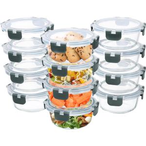 GULFLIN 12 Pack Small Glass Food Storage Containers with Lids Airtight, 13oz Leak-Proof Meal Prep Containers Set, Freezer to Microwave Safe, Dishwasher Safe