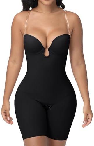 SHAPESHE Strapless Shapewear for Women Backless Bodysuit Tummy Control Built-in Bra Low Back Deep U Plunge Body Shaper Large
