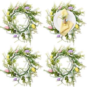 4 Pcs Artificial Easter Placemats Round Greenery Place Mats Easter Circular Artificial Wreath Dining Table Mat Fake Plants Table Mats for Holiday Party Dining Kitchen Accessories(Hollow)