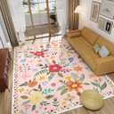 Machine Washable Area Rugs 8X10 - Washable Floral Rugs with Non Slip Backing for Living Room Bedroom Dining Room Stain Resistant, Floral Soft Low-Pile Large Rugs for Playroom, Beige/Pink